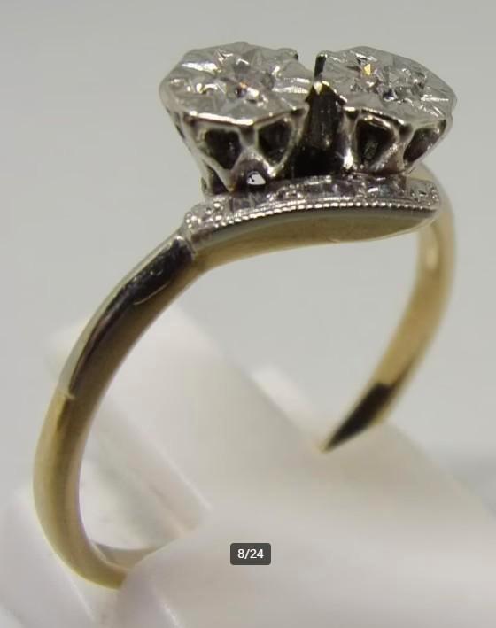 Topconditie Art Deco ring met diamanten – goud & platina, Handtassen en Accessoires, Antieke sieraden, Ring, Goud, Met edelsteen