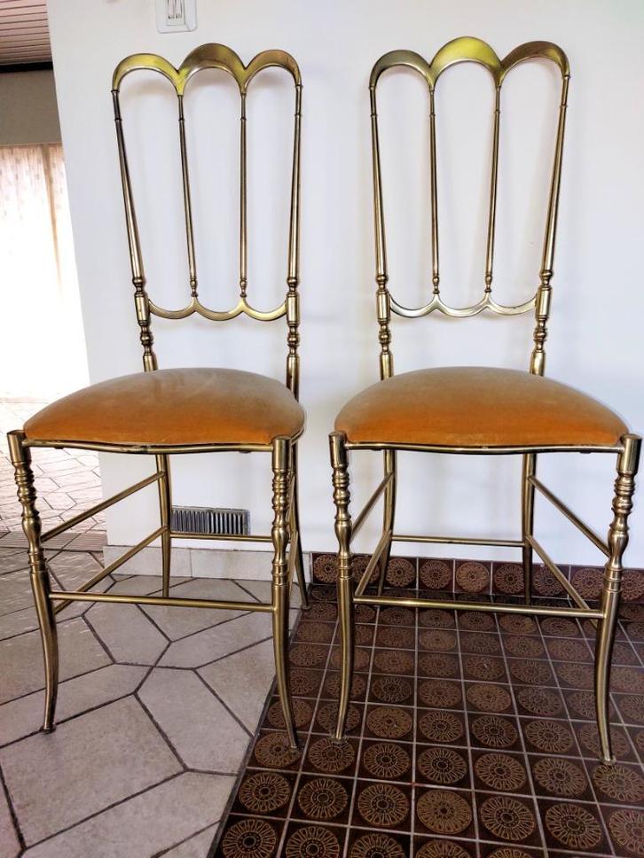 2 Massief messing Chiavari Vanity Stoelen 1960s, Antiek en Kunst, Antiek | Meubels | Stoelen en Sofa's, Ophalen