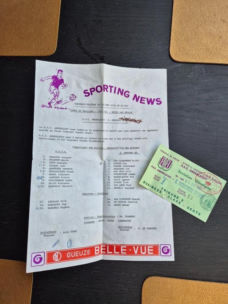1986 - 16e finale Beker van Belgie - ANDERLECHT - BERCHEM, Tickets en Kaartjes, Sport | Voetbal, Eén persoon, Oktober