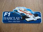 Vintage Sticker F1 Barclay Thierry Boutsen, Verzamelen, Ophalen of Verzenden, Nieuw, Formule 1