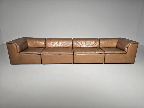 Durlet 4-zitter in lichtbruin leer,  1970s, Huis en Inrichting, Zetels | Complete zithoeken, Leer, Ophalen of Verzenden