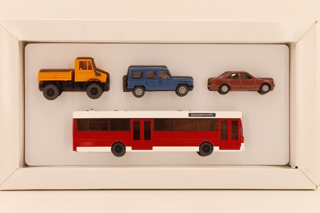 Wiking Mercedes-Benz Set HO 1/87 – 4 voertuigen (2), Hobby en Vrije tijd, Modelauto's | 1:87, Zo goed als nieuw, Bus of Vrachtwagen