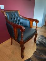 Massieve mahoniehouten stoel —nieuw leer— victoriaanse stijl, Ophalen, Zo goed als nieuw, 75 tot 100 cm, Leer