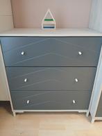 Commode Sauthon 3tiroirs gris/blanc/, 90 à 105 cm, Espace pour les pieds, Comme neuf, Enlèvement