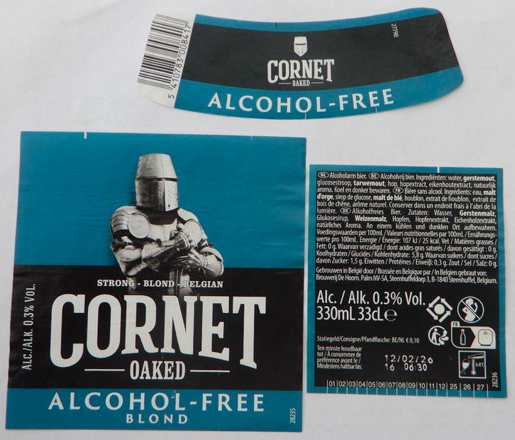 Bieretiket Cornet oaked alcohol free Br. De Hoorn Palm 11w4, Verzamelen, Biermerken, Gebruikt, Palm, Verzenden