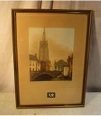 Belle gravure ancienne « Pont de Bruges » - signée, Antiquités & Art, Enlèvement ou Envoi