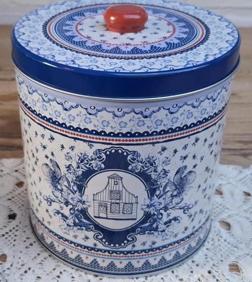 Groot Albert Heijn voorraad blik met blauw motief, Holland, Verzamelen, Blikken, Gebruikt, Overige, Overige merken, Ophalen of Verzenden