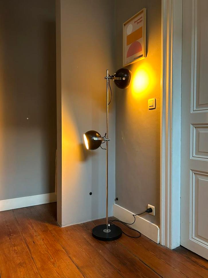 Vintage Space Age Eyeball vloerlamp – bruin metaal – ’70, Huis en Inrichting, Lampen | Vloerlampen, Zo goed als nieuw, Metaal