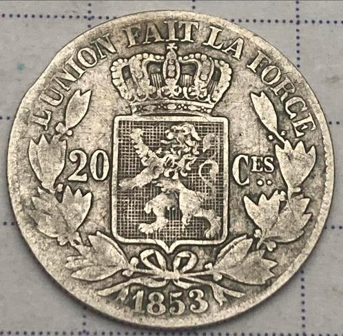 20 Centiem 1853 , Belgie (zonder punt !), Postzegels en Munten, Munten | België, Losse munt, Zilver, Zilver, Ophalen of Verzenden