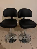 2 Draaibare Barkrukken - Zwart dun leer, Huis en Inrichting, Barkrukken, Ophalen, Leer, Zo goed als nieuw, 90 cm of meer