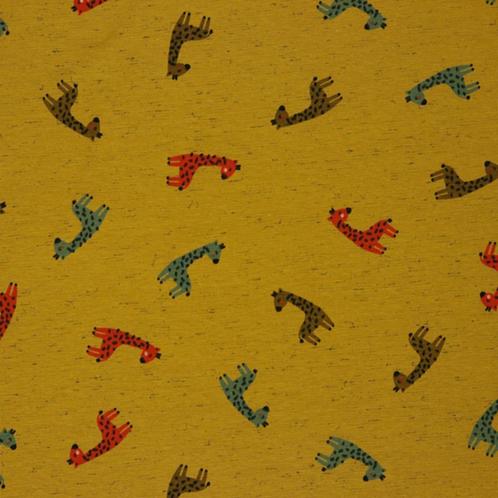 5642) 145x50cm katoenen tricot giraffe oker, Hobby en Vrije tijd, Stoffen en Lappen, Nieuw, Katoen, 120 cm of meer, 30 tot 200 cm