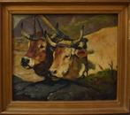 Twee Ossen in Juk 20e eeuw., Antiek en Kunst, Kunst | Schilderijen | Klassiek, Ophalen of Verzenden