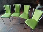 Lot de 4 chaises de cuisine en cuir vert, Huis en Inrichting, Ophalen, Gebruikt, Leer