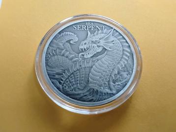 ZELDZAME SEA SERPENT ANTIQUE FINISH 1 OUNCE ZILVEREN MUNT  beschikbaar voor biedingen