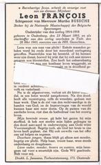 Oorlog. françois Leon. ° Oudenburg 1893 † Tielt 1943, Verzamelen, Ophalen of Verzenden, Bidprentje