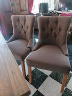 4 Eettafel stoelen in stof taupe, Huis en Inrichting, Stoelen, Ophalen, Hout, Gebruikt, Overige kleuren