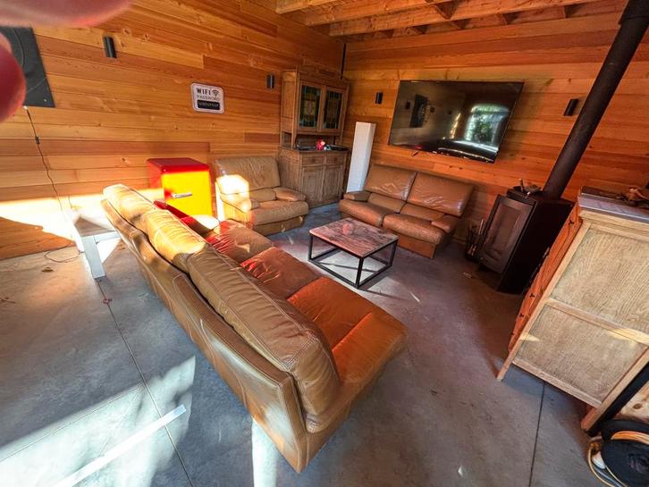 Volledige salon in leer, Huis en Inrichting, Zetels | Complete zithoeken, Leer, Ophalen