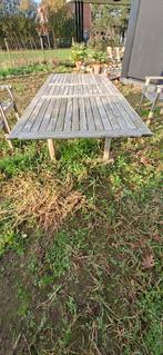 Tafel in teakhout. 2,40m x 99cm. Staat zie foto's, Tuin en Terras, Ophalen, Gebruikt, Rechthoekig, Teakhout