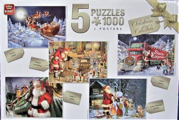 PRACHTIGE PUZZELS- KERSTMAN- 5 X 1000 STUKJES IN 1 DOOS