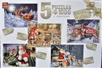 PRACHTIGE PUZZELS- KERSTMAN- 5 X 1000 STUKJES IN 1 DOOS, Nieuw, Ophalen of Verzenden, 500 t/m 1500 stukjes, Legpuzzel