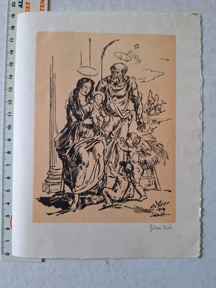 Gelegenheidsgrafiek Jules Van Ael voor Kerstmis, Antiek en Kunst, Kunst | Etsen en Gravures, Ophalen of Verzenden