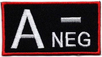 Bloedgroep A- Negatief stoffen opstrijk patch embleem, Envoi, Neuf