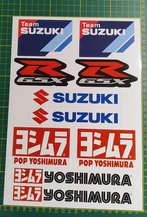 Stickerblad A4 10 stickers Team Suzuki GSX-R Yoshimura, Verzamelen, Stickers, Ophalen of Verzenden