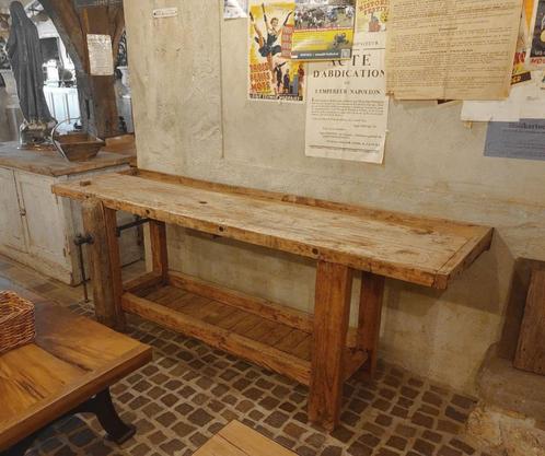 oude lange werkbank met onderblad en bankschroef, Antiek en Kunst, Curiosa en Brocante, Ophalen