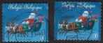 2 Postzegels België 2010 Stemmige Kerst (I) Kerst Slee, Postzegels en Munten, Kerst, Ophalen of Verzenden, Gestempeld, 1e dag stempel