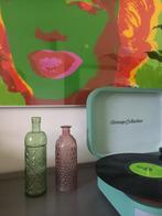 Leuke glazen vaasjes in perfecte staat! Met tof relief., Ophalen, Nieuw, Glas, Minder dan 50 cm