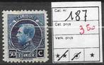 BELGIE  N  187   X, Ophalen of Verzenden, 1 plakker, Met plakker, Europa