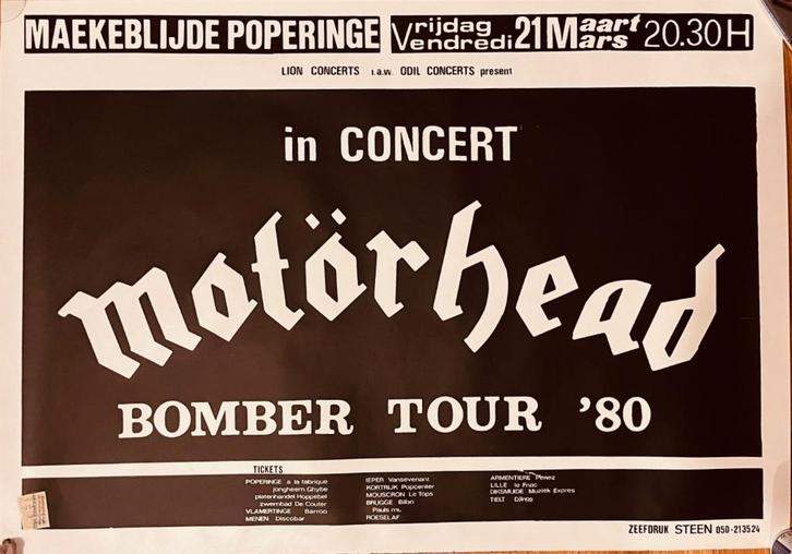 Poster Motörhead Poperinge 21/03/1980 Maekeblijde, Verzamelen, Posters, Zo goed als nieuw, Muziek, A1 t/m A3, Rechthoekig Liggend