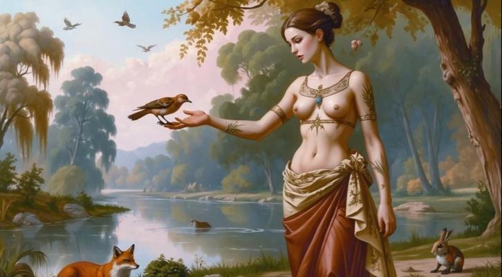 Het gefluister van de dieren- naakte vrouw, Antiek en Kunst, Kunst | Schilderijen | Modern, Ophalen of Verzenden