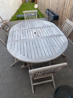 Tuintafel met 5 stoelen, Tuin en Terras, Tuintafels, Ophalen, Gebruikt, Ovaal, Teakhout