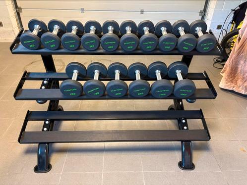 Tunturi dumbell rek en halterset pro pu (2-10kg), Sport en Fitness, Fitnessmaterialen, Zo goed als nieuw, Halterset, Ophalen