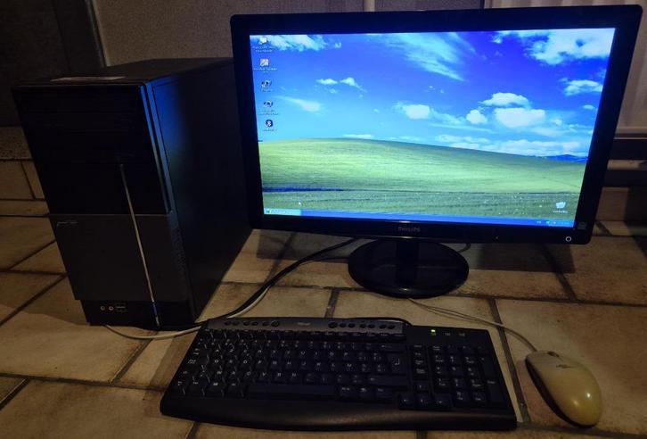 Vintage ASUS PC Core 2 Duo + Philips 23,6" scherm, Computers en Software, Desktop Pc's, Gebruikt, 2 tot 3 Ghz, HDD, Minder dan 4 GB