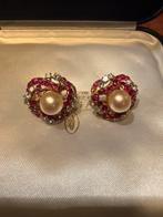 Oorbellen met parels, diamanten en robijnen - vaste prijs, Ophalen