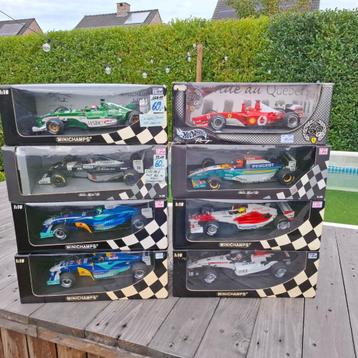 7 x 1/18  Minichamps F1 + 1/18 Hot Wheels F1 beschikbaar voor biedingen