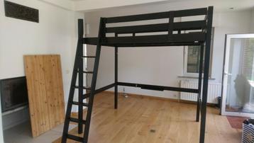 Lit double mezzanine Stora (IKEA) bois Noir. 140cm 