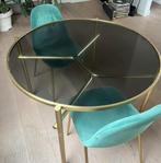 Eettafel - messing en glas, Huis en Inrichting, Ophalen, Gebruikt, Rond, Glas