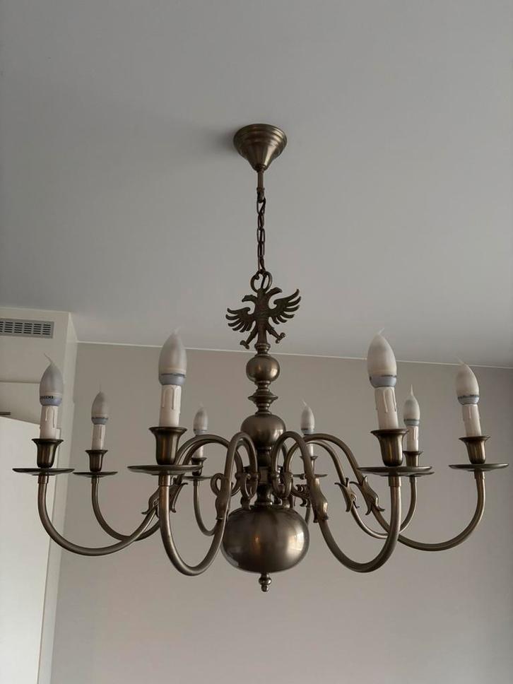 kroonluchterVlaamse/Nederlandsestijl met adelaar motief, Huis en Inrichting, Lampen | Kroonluchters, Zo goed als nieuw, Glas, Overige materialen