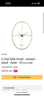 Gloednieuwe J-Line klok ovaal - metaal goud - large, Huis en Inrichting, Woonaccessoires | Klokken, Ophalen, Nieuw
