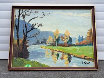 huile sur panneau riviere signe e peret beschikbaar voor biedingen