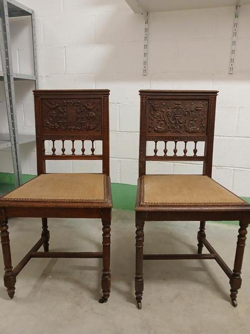 2 chaises anciennes dossier sculpté, Huis en Inrichting, Stoelen, Eén, Hout, Ophalen