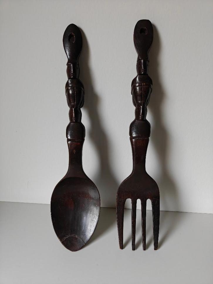 Authentieke Afrikaanse lepel en vork (lengte 52 cm), Antiek en Kunst, Kunst | Beelden en Houtsnijwerken, Ophalen