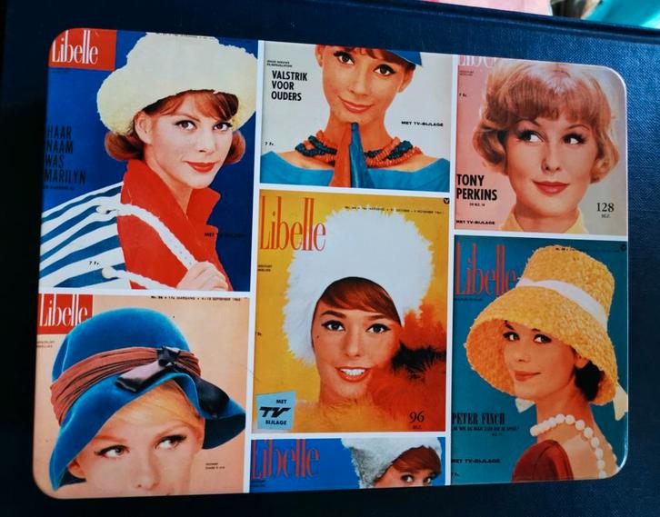 Libellé retro geillustreerde blikken opberg doos, Verzamelen, Retro, Huis en Inrichting, Ophalen of Verzenden