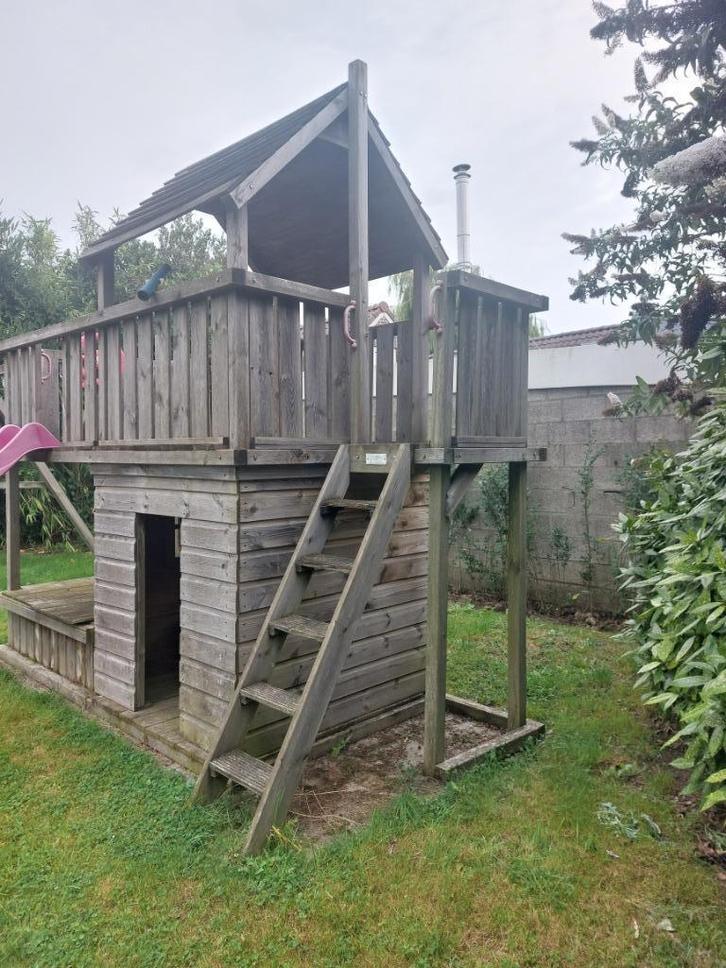 Houten speeltoestel, Kinderen en Baby's, Speelgoed | Buiten | Speeltoestellen, Gebruikt, Glijbaan, Schommel, Zandbak, Ophalen