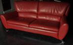 Rode 3zit(2m)zacht leder zetel (geen biedingen), Ophalen, Driepersoons, Zo goed als nieuw, 200 tot 250 cm