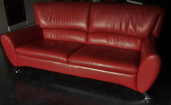 Rode 3zit(2m)zacht leder zetel (geen biedingen), Maison & Meubles, Canapés | Salons, Comme neuf, Banc droit, Trois personnes, 200 à 250 cm