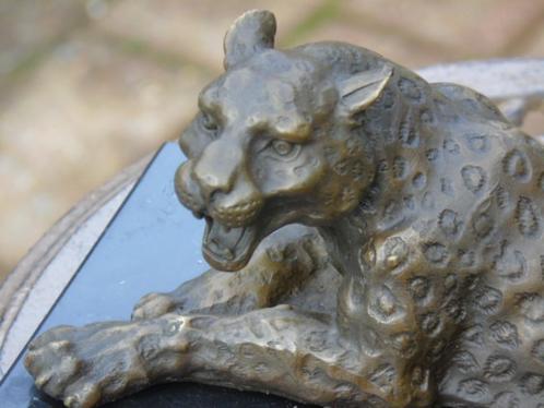gesigneerd bronzen beeld van een slapend luipaard., Antiek en Kunst, Antiek | Brons en Koper, Brons, Ophalen